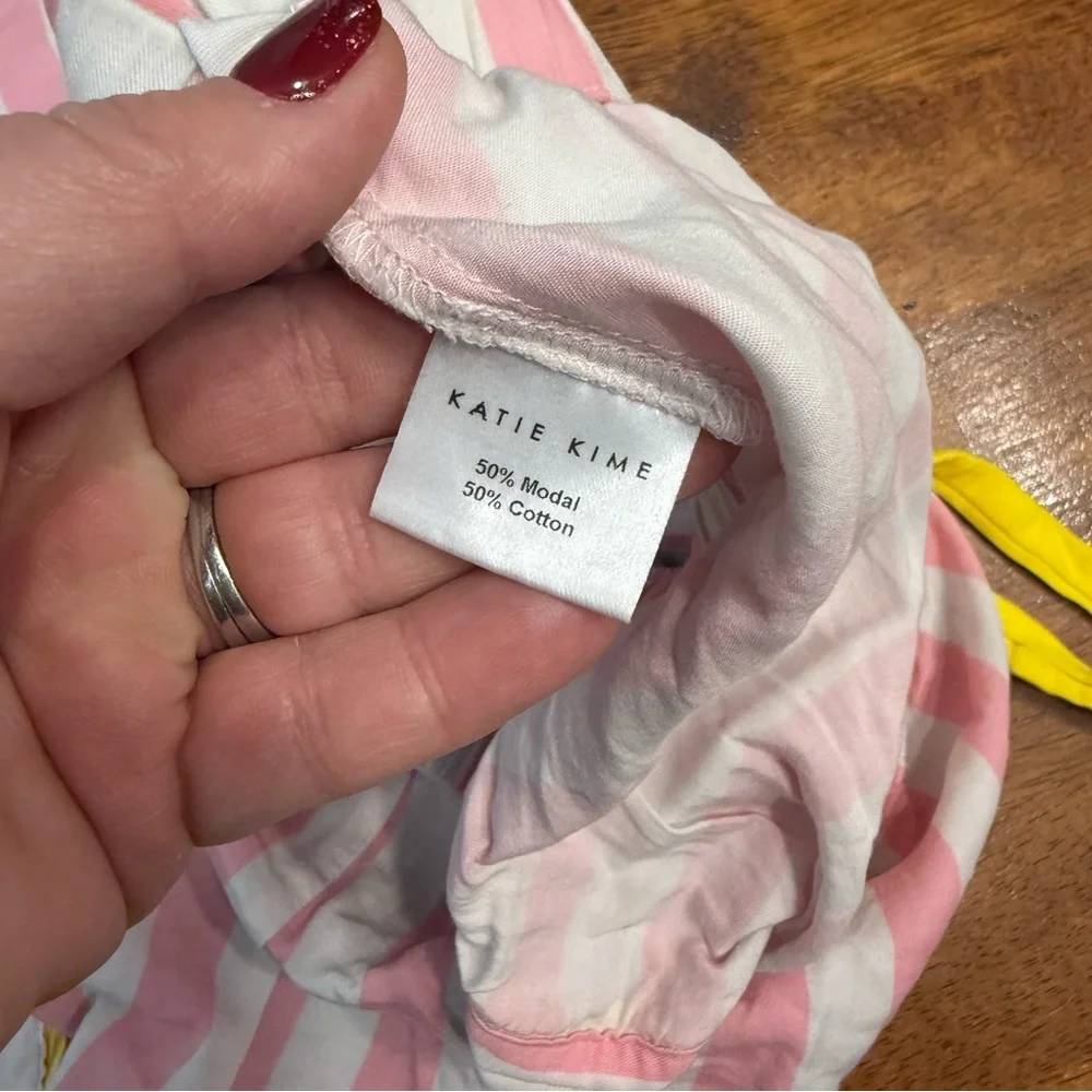 Katie Kime Retro Stripe Pink White Pajama Set Yellow HH on pocket size medium - Picture 5 of 12